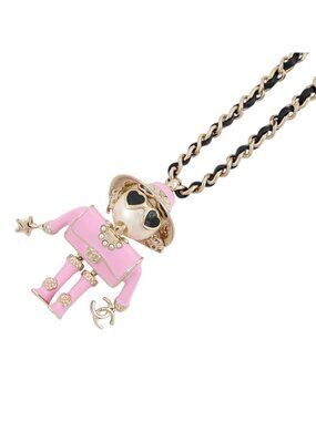 Chanel Necklace CC Logo Gabrielle Faux Pearl Leather Metal
